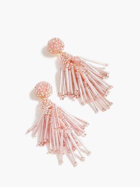 J. Crew Factory Pink Beaded Tassel Post Earrings